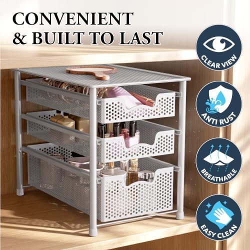 Simple Houseware 3 Tier White Alloy Steel Sliding Basket Organizer
