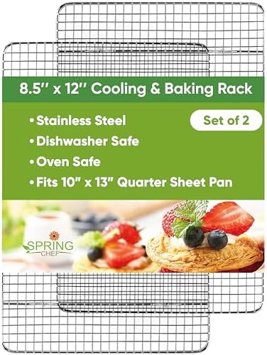 Spring Chef 8.5" x 12" Stainless Steel Cooling Rack for Baking, Set of