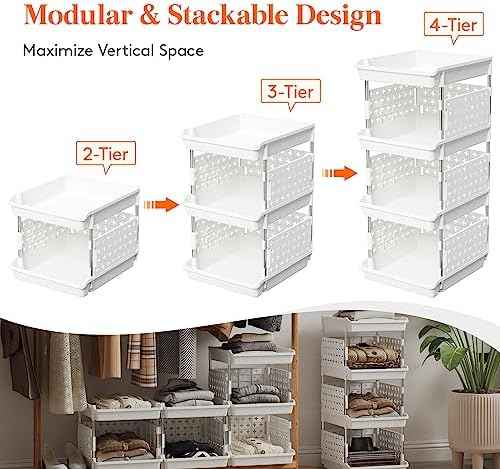 Lifewit 4-Tier Stackable Storage Baskets, White