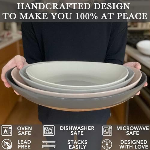 Mora Ceramic Large Serving Bowls- Set of 2 Oval Platters for Entertaining. Modern Kitchen Dishes for Dinner, Fruit, Salad, Turkey, etc. Oven, Dishwasher Safe, 110/80 oz, 16" / 14.6" - Neutrals