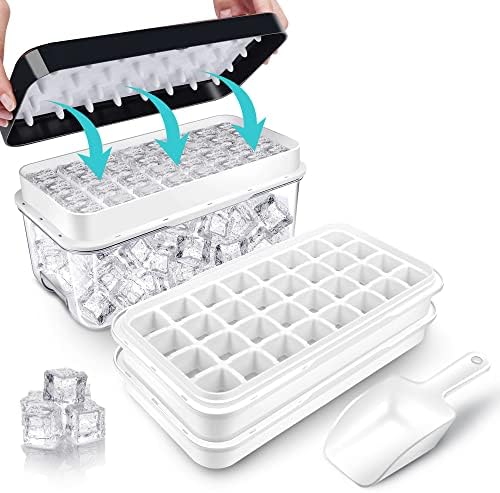 Ice Trays for Freezer with Lid & Bin, Ice Cube Tray Making 64 pcs Ice