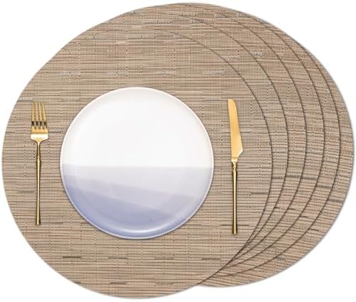 15 Inch Round Placemats Set of 6, Washable Vinyl Woven Place Mats