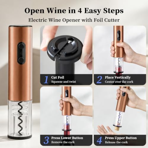 Electric Wine Opener with Foil Cutter, Automatic Wine Bottle Corkscrew