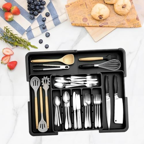 Extra Large Expandable Silverware Organizer: Kitchen Drawer Flatware