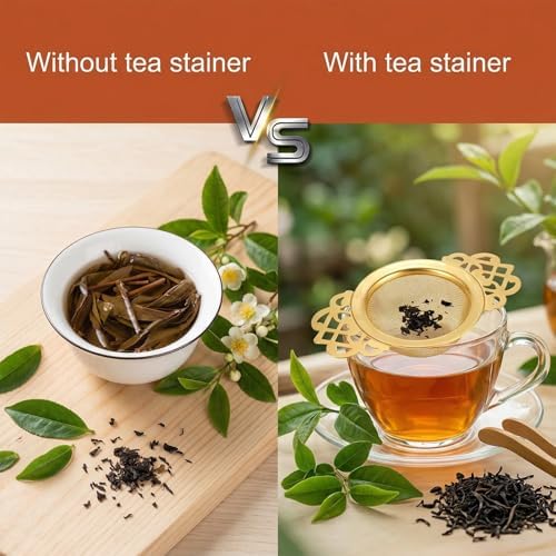 Kenaoeoe 8 Pack Gold Tea Strainers for Loose Tea with Drip Bowls 304