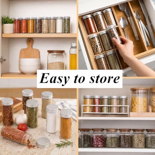 Tebery 12 Pack Round Spice Bottles 3oz Glass Spice Jars with Silver