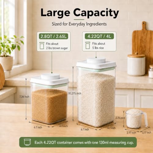 2-Pack 4.2 Qt 5 lb Flour Storage Containers with Scoops & Pop Lids