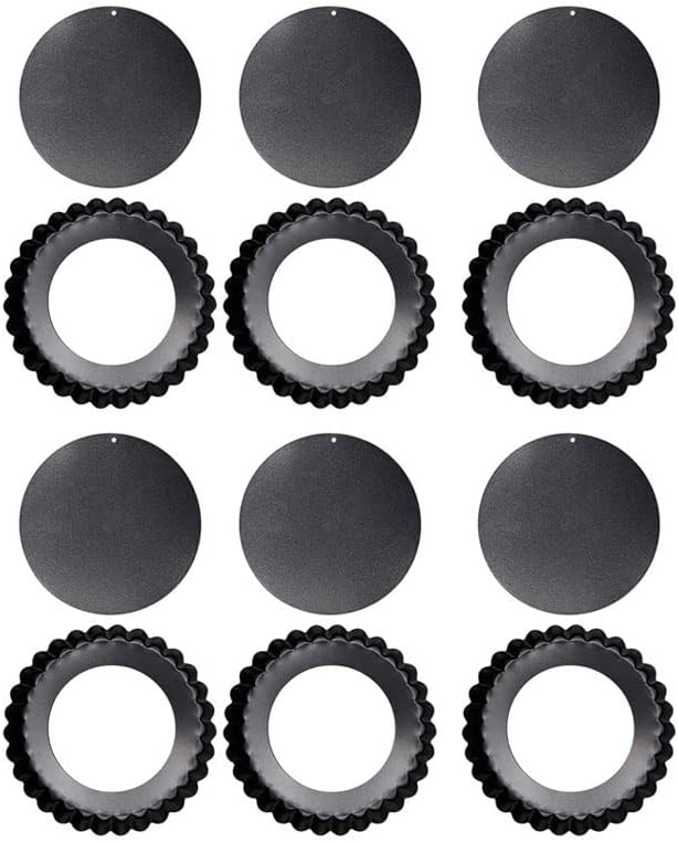 6PCS Mini Tart Pans Removable Bottom, Non Stick Carbon Steel Quiche