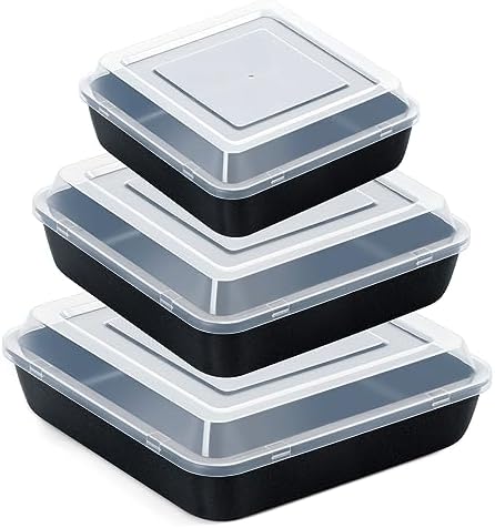 E-far 6/8/9-Inch Square Cake Pan with lid Set, Non-stick Square Baking