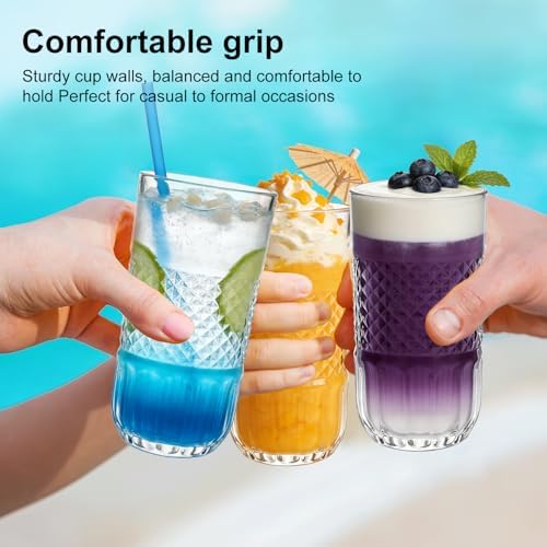 Highball Glasses Set of 6, 12oz Crystal Drinking Glasses, Water Glass