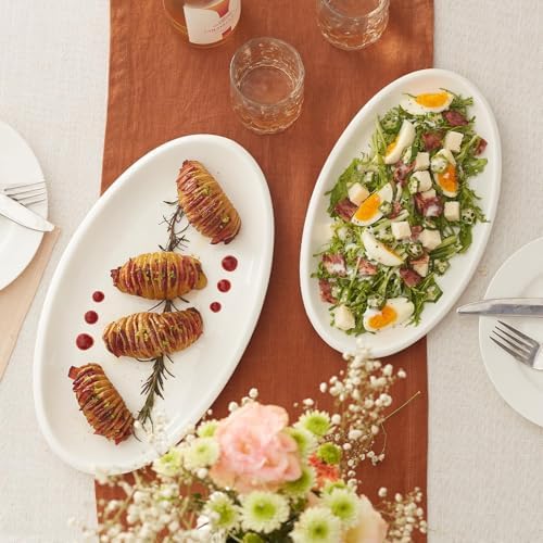 DOWAN Large Serving Platter, 16"/14"/12" Oval Platters Oven Safe, White Serving Plates for Wedding Decor, Ceramic Serving Dish for Entertaining Food, Set of 3