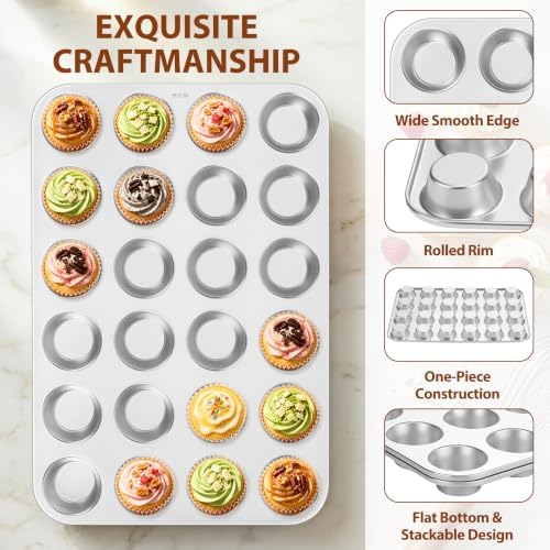 E-far Mini Muffin Pan Tin, 24-Cup Stainless Steel Mini Cupcake Pan