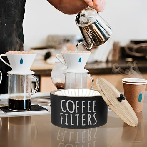 Coffee Filter Holder with Lid, Wooden Storage Container for Countertop