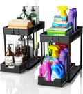 2 Pack black Under Sink Organizers and Storage, 2-Tier Sliding Cabinet Basket Organizer with Hooks, Multi-Purpose Under Sink Organizers and Storage for Bathroom Kitchen