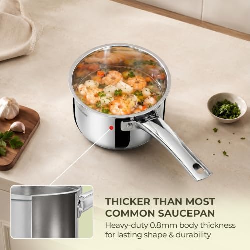 SUNHOUSE 3 QT Stainless Steel Sauce Pan with Lid, Small Pot for