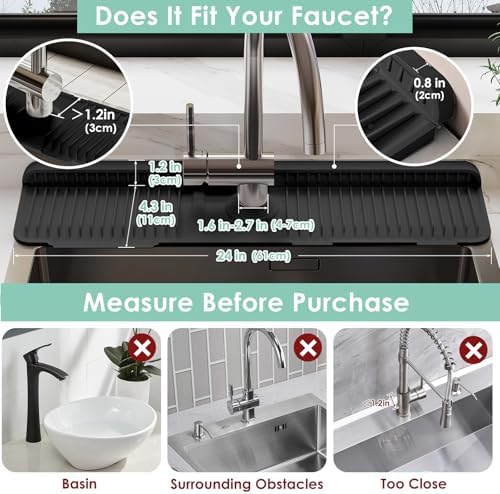 24 Inch Silicone Faucet Mat for Kitchen Sink Splash Guard Behind