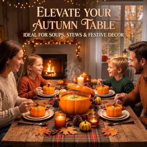 Maxdot Ceramic Pumpkin Bowls Set of 5, Orange