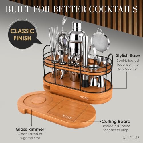 Mixology Bartender Kit - 22Pcs Bar Set Cocktail Shaker Set w Brown Bar