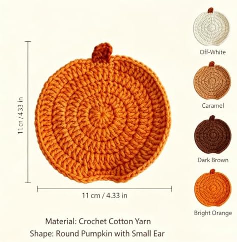 Fall Crochet Coasters Set of 4, Handmade Cute Coasters Absorbent