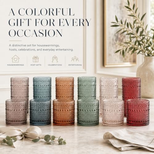 Khen Hobnail Beaded Highball Drinking Tumbler Glasses | Set of 12
