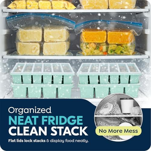 Silicone Freezer Trays with Lids, 1 Cup & 1/2 Cup Combo, 2 Pack