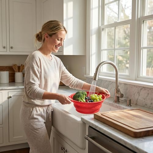 Collapsible Silicone Colander with Handles, Round Strainer with