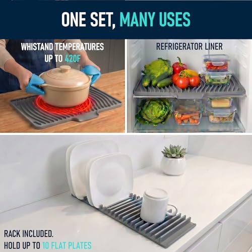Silicone Drying Mat for kitchen counter, Rack included