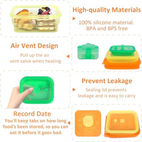 Set of 3 Clear Collapsible Full Silicone Food Storage Containers with