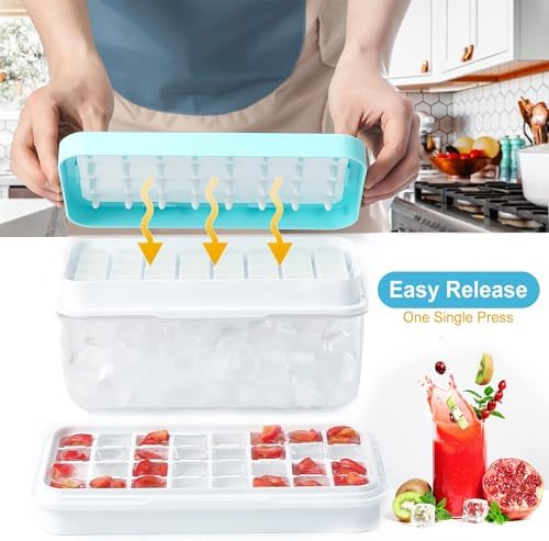 Ice Cube Tray with Lid and Bin, ZZWILLB 64 pcs Ice Trays for Freeze