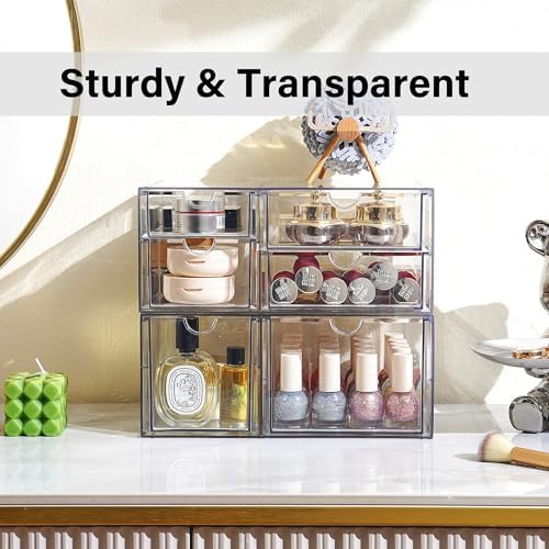 Prsildan Acrylic Makeup Organizer Clear Storage Drawer with 6 Small