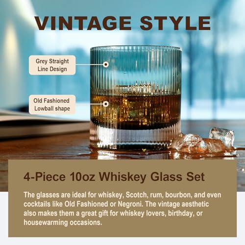 Handcrafted Whiskey Glasses Set of 4,10oz - Lead-Free Crystal