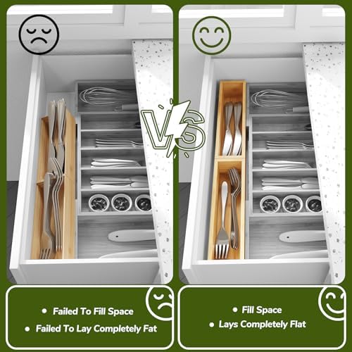 BAMEOS Bamboo Drawer Organizer, Set of 2