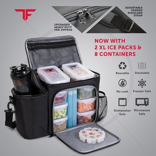 ThinkFit Insulated Meal Prep Lunch Bag for Men, 8 Containers, Large