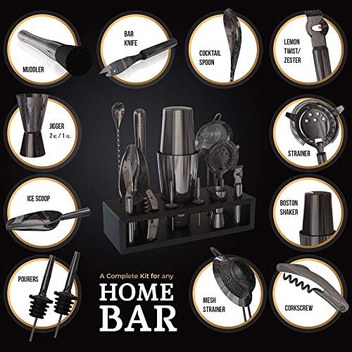 Highball & Chaser 13-Piece Gunmetal Black Stainless Steel Boston