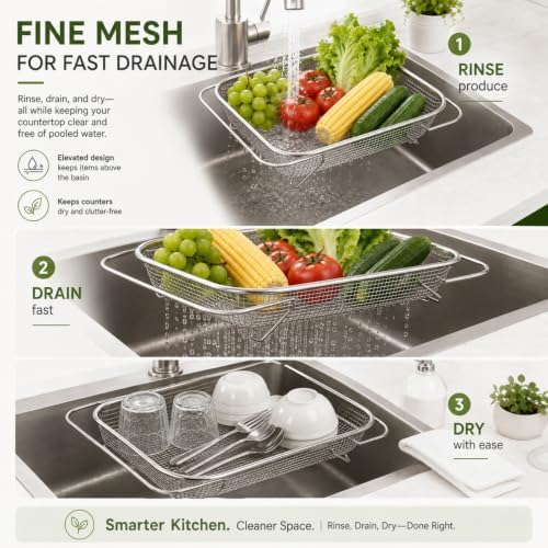 Stainless Steel Expandable Over-The-Sink Strainer Basket (XL)