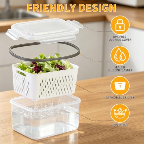 Salad Storage Containers for Refrigerator, 3 Pack
