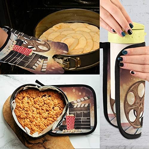 QMXO Retro Film Popcorn Movie Clapboard Wooden Oven Mitts Quilted