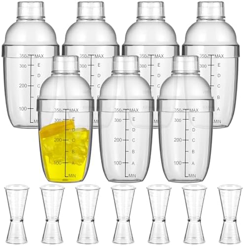 7 Pcs Plastic Cocktail Shaker Set Drink Mixer with Mark Clear Drink