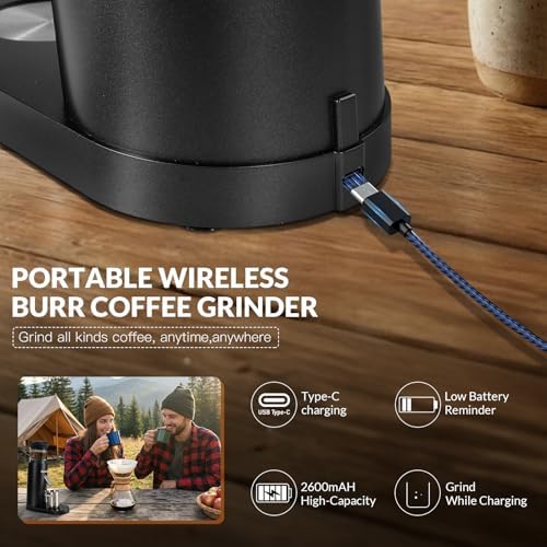 Coffee Grinder, Rechargeable Conical Burr Mill, 60 Settings, Black