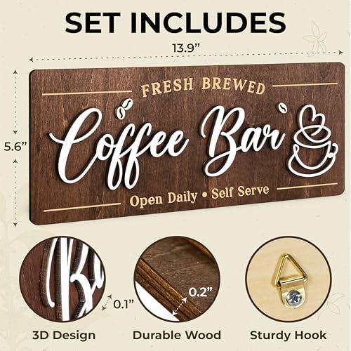 Coffee Bar Sign for Wall, Vintage Cafe Station Signs for Coffee Bar