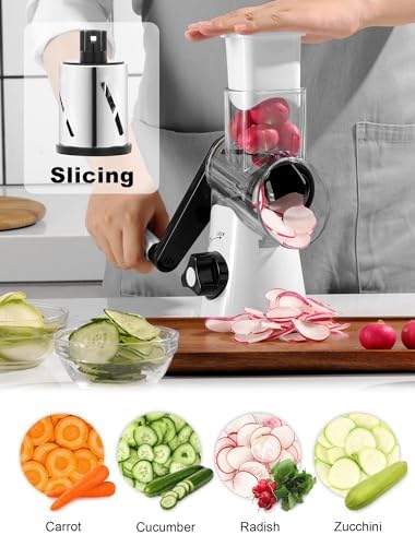Rotary Cheese Grater with 3 Drum Blades