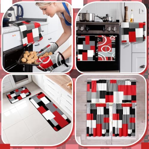13 Pcs Red and Black Plaid Kitchen Decor Set Accessories for Home