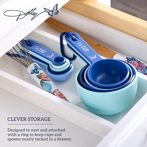Dolly Parton Measuring Cups and Spoons Set, Blue with Butterfly