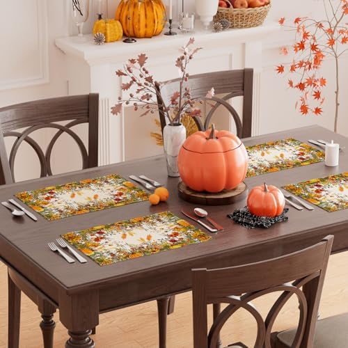 XCHI Fall Wild Flowers Placemats Set of 4 Table Decor 12x18 Inch