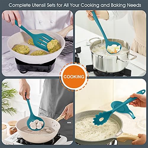 E-far Teal Blue 15-Piece Silicone Cooking Utensil Set
