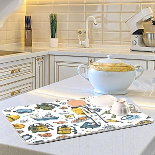 OTVEE Diving Gear Art Dish Drying Mat for Kitchen Counter Absorbent