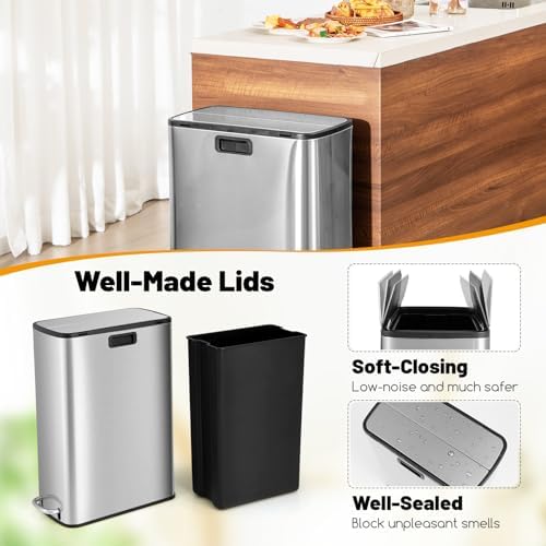 Goplus 12 Gallon Stainless Steel Kitchen Trash Can