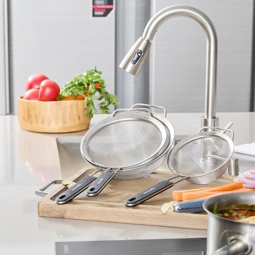 Restaurantware Round Stainless Steel Extra Fine Mesh Strainer Set
