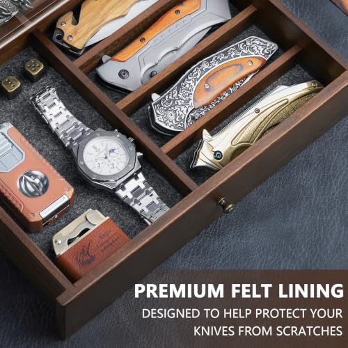 Wooden Knife Display Case with Clear Lid, Walnut