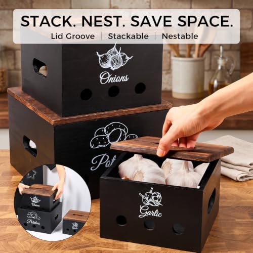 Potato and Onion Storage Bin, 3Pcs Fresh Vegetable Garlic and Onion